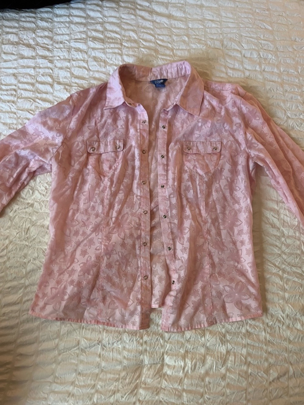Lilu Y2K Pink Sheer Button-Up